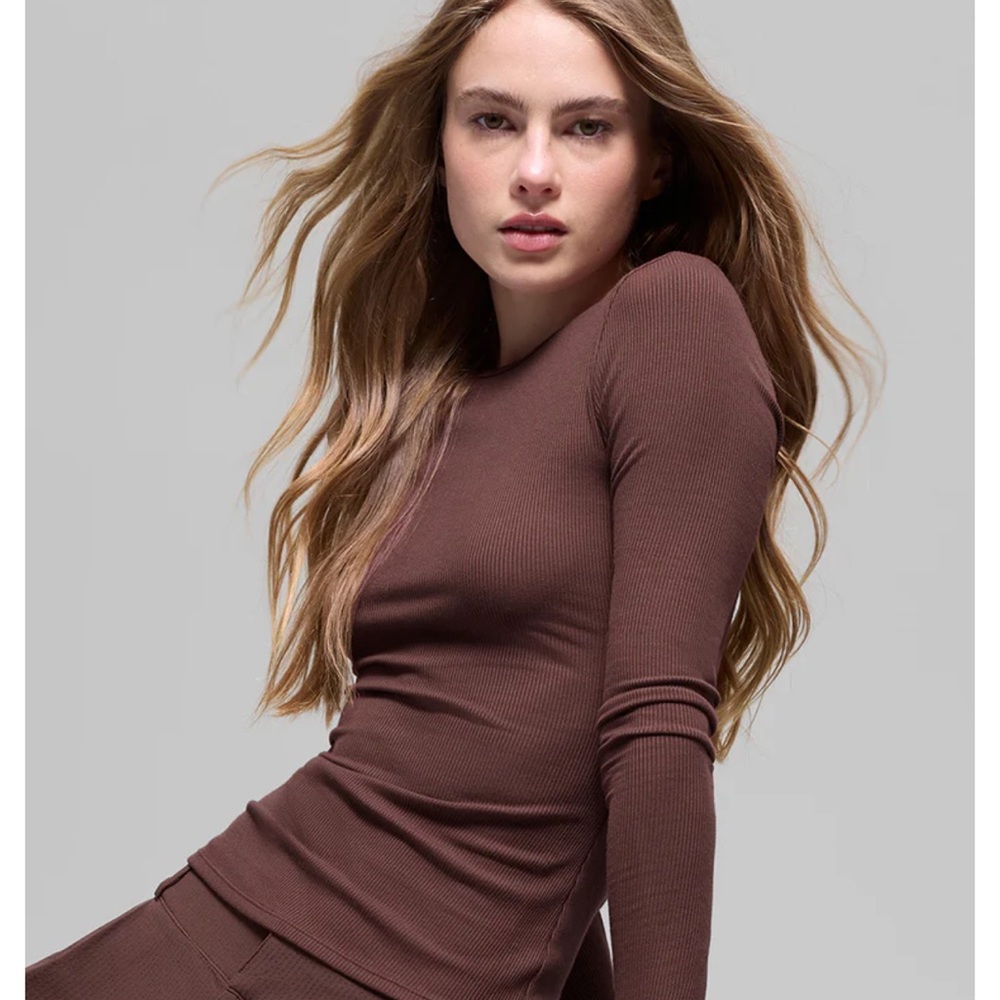 ALO Yoga Espresso Ribbed Long Sleeve Top